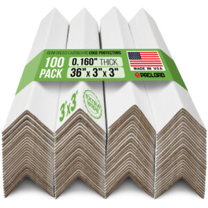 36" x 3" x 3" Reinforced Cardboard Edge Protectors, Pack of 100, 0.16" Standard-Duty Thickness (EP-33-36160-100)