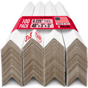 48" x 3" x 3" Reinforced Cardboard Edge Protectors, Pack of 100, 0.225" Heavy-Duty Thickness (EP-33-48200-100)