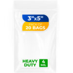 3" x 5" Reclosable Zip Poly Bags, Pack of 20, 4 Mil (RPB-35-4-20, B0CM6BMPND)