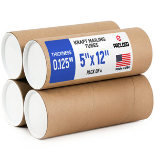 5" x 12" Reinforced Kraft Paper Mailing Tube, Pack of 4 Tubes with 8 Caps (MT-512-4, B0GWTF3ZD8)