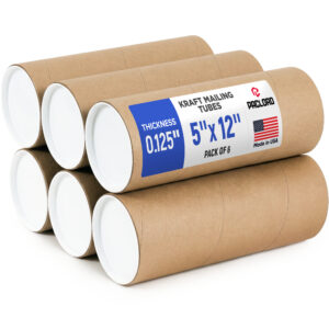 5" x 12" Reinforced Kraft Paper Mailing Tube, Pack of 6 Tubes with 12 Caps (MT-512-6, B0GWTRNFJP)
