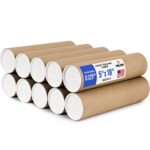 5" x 18" Reinforced Kraft Paper Mailing Tube, Pack of 10 Tubes with 20 Caps (MT-518-10, B0GWTJPVF1)