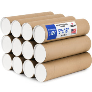 5" x 18" Reinforced Kraft Paper Mailing Tube, Pack of 12 Tube with 24 Caps (MT-518-12, B0GWTQMZSD)