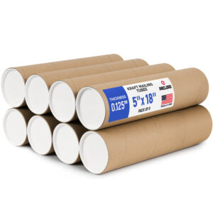 5" x 18" Reinforced Kraft Paper Mailing Tube, Pack of 8 Tubes with 16 Caps (MT-518-8, B0GWTM94S5)