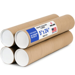 5" x 24" Reinforced Kraft Paper Mailing Tube, Pack of 4 Tubes with 8 Caps (MT-524-4, B0GWTK9TWF)