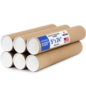 5" x 24" Reinforced Kraft Paper Mailing Tube, Pack of 6 Tubes with 12 Caps (MT-524-6, B0GWTDTKGK)