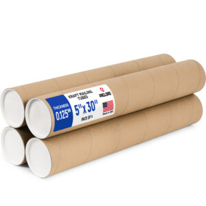 5" x 30" Reinforced Kraft Paper Mailing Tube, Pack of 4 Tubes with 8 Caps (MT-530-4, B0GWTLQ8KF)