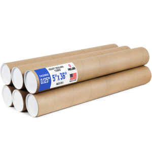 5" x 36" Reinforced Kraft Paper Mailing Tube, Pack of 6 Tubes with 12 Caps (MT-536-6, B0GWTFJMDM)