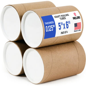 5" x 6" Reinforced Kraft Paper Mailing Tube, Pack of 4 Tubes with 8 Caps (MT-56-4, B0GWTJ26C7)