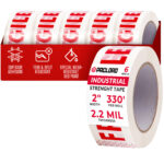Fragile Sign Tape 2" x 110 yard Clear Packing Tape, 2.2 Mil Thick, Pack of 6, Red & White (ST-222FT-6, B0CWSD5JVM)