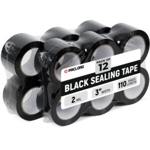 3" x 110 Yards Black Packing Tape, 12 Rolls - 2.0 Mil Carton Sealing Tape (ST-320-BK-12, B0GX2Q2Q1F)