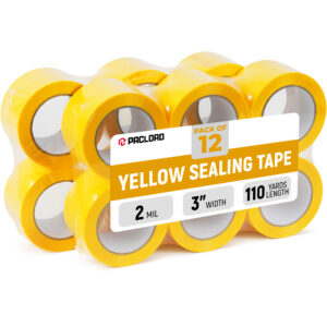 3" x 110 Yards Yellow Packing Tape, 12 Rolls - 2.0 Mil Carton Sealing Tape (ST-320-YE-12, B0GX2GQ9BG)