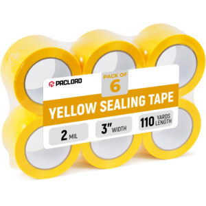 3" x 110 Yards Yellow Packing Tape, 6 Rolls - 2.0 Mil Carton Sealing Tape (ST-320-YE-6, B0GX2SQTXW)