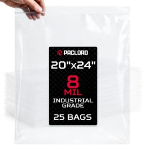 Paclord Extra Large 20" x 24" Reclosable Poly Zip Seal Lock Bags, 8 Mil Thickness, Pack of 25 (RPB-2024-8-25, B0FX6YL8KW)