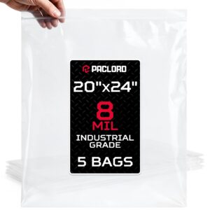 Paclord Extra Large 20" x 24" Reclosable Poly Zip Seal Lock Bags, 8 Mil Thickness, Pack of 5 (RPB-2024-8-5, B0FLNDXG12)