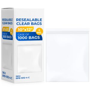 10" x 12" Reclosable Zip Plastic Bags, Case of 50 Packs, 4 Mil (RPB-1012-4-C, B0CP3NNXKN)