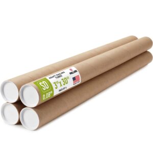 Paclord 3" x 30" Kraft Paper Mailing Tube, 1 Tube with 2 Caps