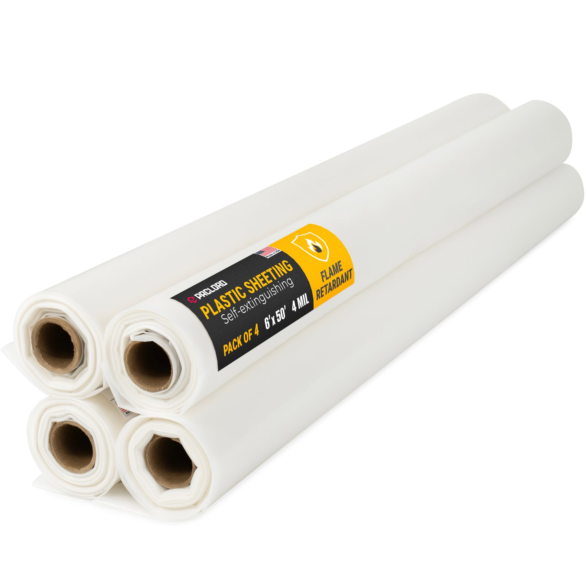 611uK5nZF8L.jpg Flame Retardant Plastic Sheeting 6' x 50', 4 Mil, 1200 Sq Ft, Pack of 4
