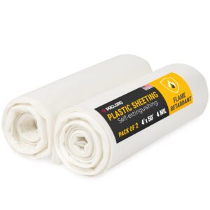 Flame Retardant Plastic Sheeting 4' x 50', 4 Mil, 400 Sq Ft, Pack of 2