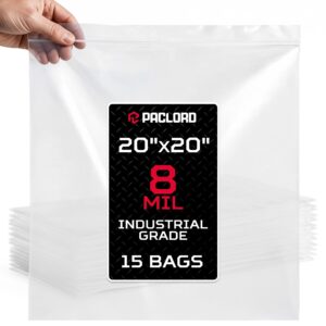 Paclord Extra Large 20" x 20" Reclosable Poly Zip Seal Lock Bags, 8 Mil Thickness, Pack of 15 (RPB-2020-8-15, B0FLN62CC3)