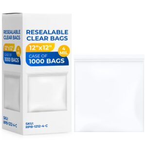 12" x 12" Reclosable Zip Plastic Bags, Case of 50 Packs, 4 Mil (RPB-1212-4-C, B0CWW8F5LG)