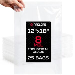 Paclord Large 12" x 18" Reclosable Poly Zip Seal Lock Bags, 8 Mil Thickness, Pack of 25 (RPB-1218-8-25, B0FX6CQWBQ)
