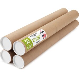 Paclord 4" x 30" Kraft Paper Mailing Tube, 1 Tube with 2 Caps