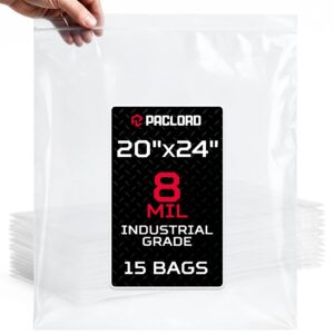 Paclord Extra Large 20" x 24" Reclosable Poly Zip Seal Lock Bags, 8 Mil Thickness, Pack of 15 (RPB-2024-8-15, B0FLNTKL7D)