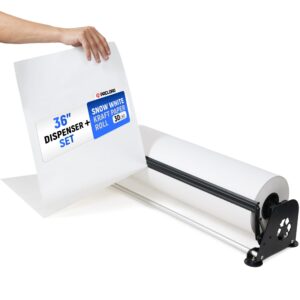 36" Paper Dispenser with Cutter + White Kraft Paper Roll