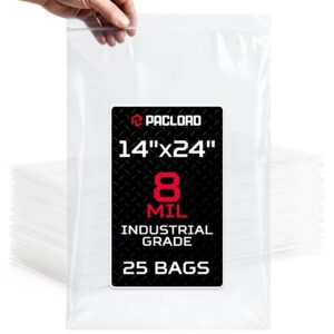 Paclord Extra Large 14" x 24" Reclosable Poly Zip Seal Lock Bags, 8 Mil Thickness, Pack of 25 (RPB-1424-8-25, B0FX73TDWP)