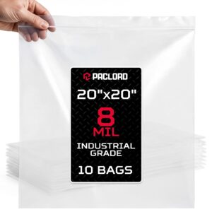 Paclord Extra Large 20" x 20" Reclosable Poly Zip Seal Lock Bags, 8 Mil Thickness, Pack of 10 (RPB-2020-8-10, B0FLNT17X4)