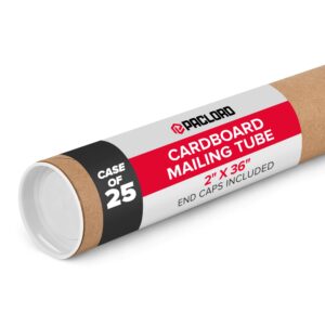 Paclord 2" x 36" Kraft Paper Mailing Tubes with End Caps, Case Pack