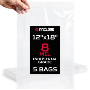 Paclord Large 12" x 18" Reclosable Poly Zip Seal Lock Bags, 8 Mil Thickness, Pack of 5 (RPB-1218-8-5, B0FLN819KK)