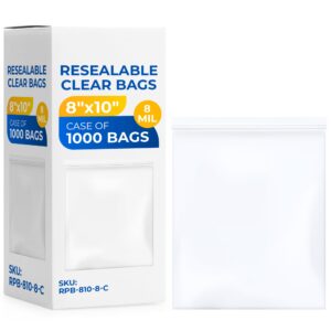 8" x 10" Reclosable Zip Plastic Bags, Case of 50 Packs, 8 Mil (RPB-810-8-C, B0CP3Q6MF6)