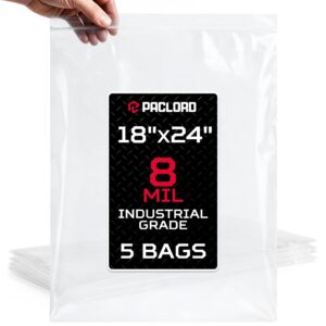 Paclord Extra Large 18" x 24" Reclosable Poly Zip Seal Lock Bags, 8 Mil Thickness, Pack of 5 (RPB-1824-8-5, B0FLNZDLLF)