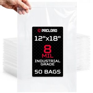Paclord Large 12" x 18" Reclosable Poly Zip Seal Lock Bags, 8 Mil Thickness, Pack of 50 (RPB-1218-8-50, B0FX7DWQQ3)