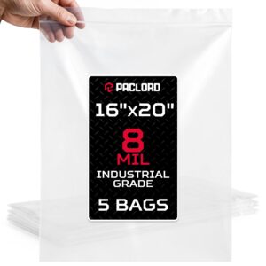 Paclord Extra Large 16" x 20" Reclosable Poly Zip Seal Lock Bags, 8 Mil Thickness, Pack of 5 (RPB-1620-8-5, B0FLN5XZVS)