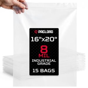 Paclord Extra Large 16" x 20" Reclosable Poly Zip Seal Lock Bags, 8 Mil Thickness, Pack of 15 (RPB-1620-8-15, B0FLN6V7S9)