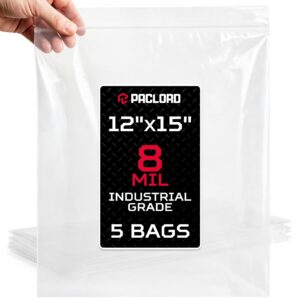 Paclord Large 12" x 15" Reclosable Poly Zip Seal Lock Bags, 8 Mil Thickness, Pack of 5 (RPB-1215-8-5, B0FLNHVKCQ)