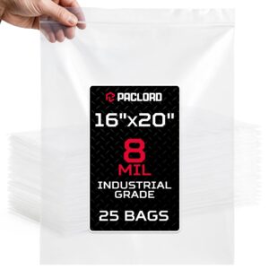 Paclord Extra Large 16" x 20" Reclosable Poly Zip Seal Lock Bags, 8 Mil Thickness, Pack of 25 (RPB-1620-8-25, B0FX79TNFC)