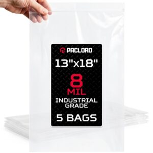 Paclord Extra Large 13" x 18" Reclosable Poly Zip Seal Lock Bags, 8 Mil Thickness, Pack of 5 (RPB-1318-8-5, B0FLNT17WQ)