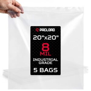 Paclord Extra Large 20" x 20" Reclosable Poly Zip Seal Lock Bags, 8 Mil Thickness, Pack of 5 (RPB-2020-8-5, B0FLNF197J)