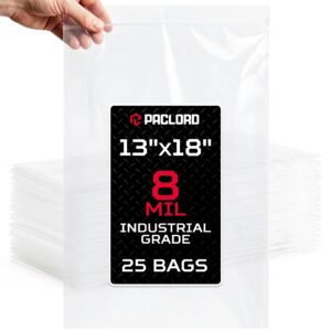 Paclord Extra Large 13" x 18" Reclosable Poly Zip Seal Lock Bags, 8 Mil Thickness, Pack of 25 (RPB-1318-8-25, B0FX75VC2S)