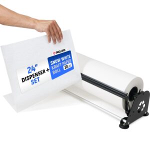 24" Paper Dispenser with Cutter + White Kraft Paper Roll