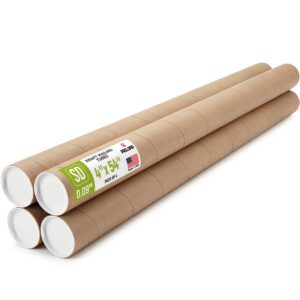 Paclord 4" x 54" Kraft Paper Mailing Tube, 1 Tube with 2 Caps