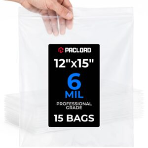 12" x 15" Large Zip Seal Lock Bags, 6 Mil Pack of 15 (RPB-1215-6-15, B0FQHZB9B4)
