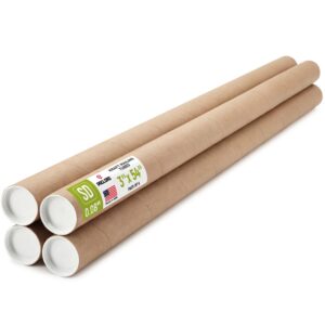 Paclord 3" x 54" Kraft Paper Mailing Tube, 1 Tube with 2 Caps