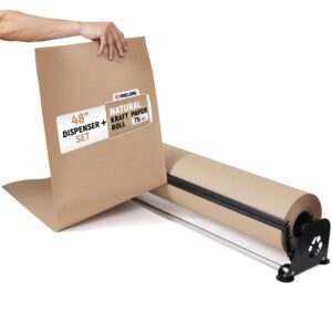 48" Paper Dispenser with Cutter + 75 lb Natural Brown Kraft Paper Roll