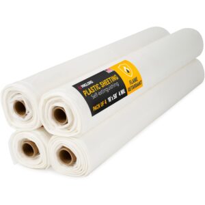 Flame Retardant Plastic Sheeting 10' x 50', 4 Mil, 2000 Sq Ft, Pack of 4