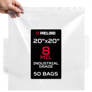 Paclord Extra Large 20" x 20" Reclosable Poly Zip Seal Lock Bags, 8 Mil Thickness, Pack of 50 (RPB-2020-8-50, B0FX7KHQL6)
